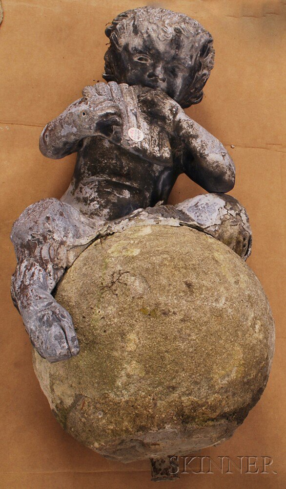 Appraisal: Cast Lead Seated Faun Garden Ornament playing pan pipes with