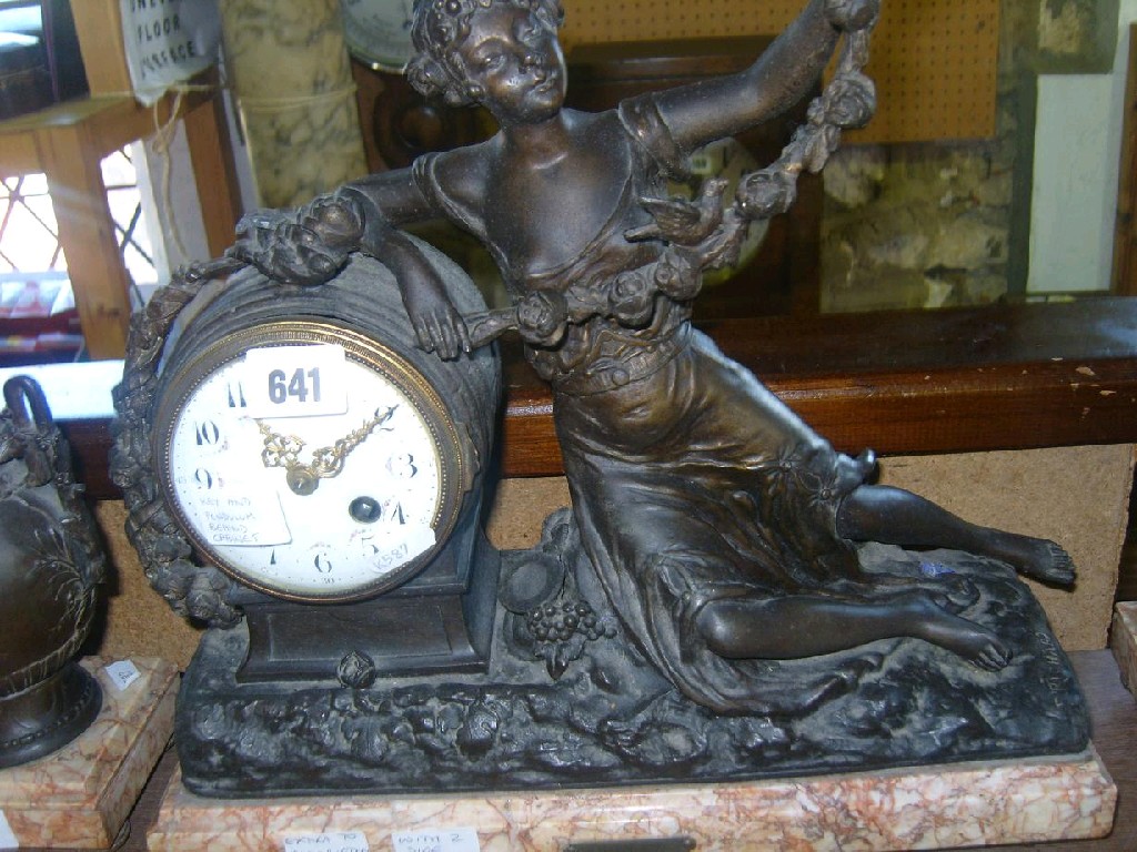 Appraisal: A late th century French mantle clock with marble base