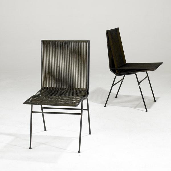 Appraisal: ALLAN GOULD Pair of string and enameled steel dining chairs