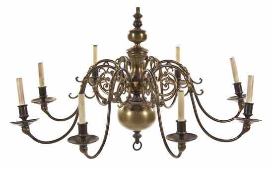 Appraisal: Four Dutch Baroque Style Brass Eight-Light Chandeliers each having a