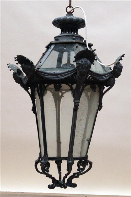 Appraisal: A th century bronze hall lantern the gadrooned flue with