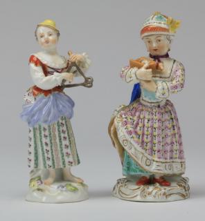 Appraisal: Similar Meissen figurines marked h Two similar hand painted Meissen