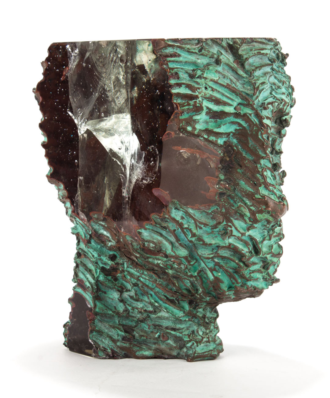 Appraisal: Contemporary glass abstract head Stress abstract glass head in sheathed