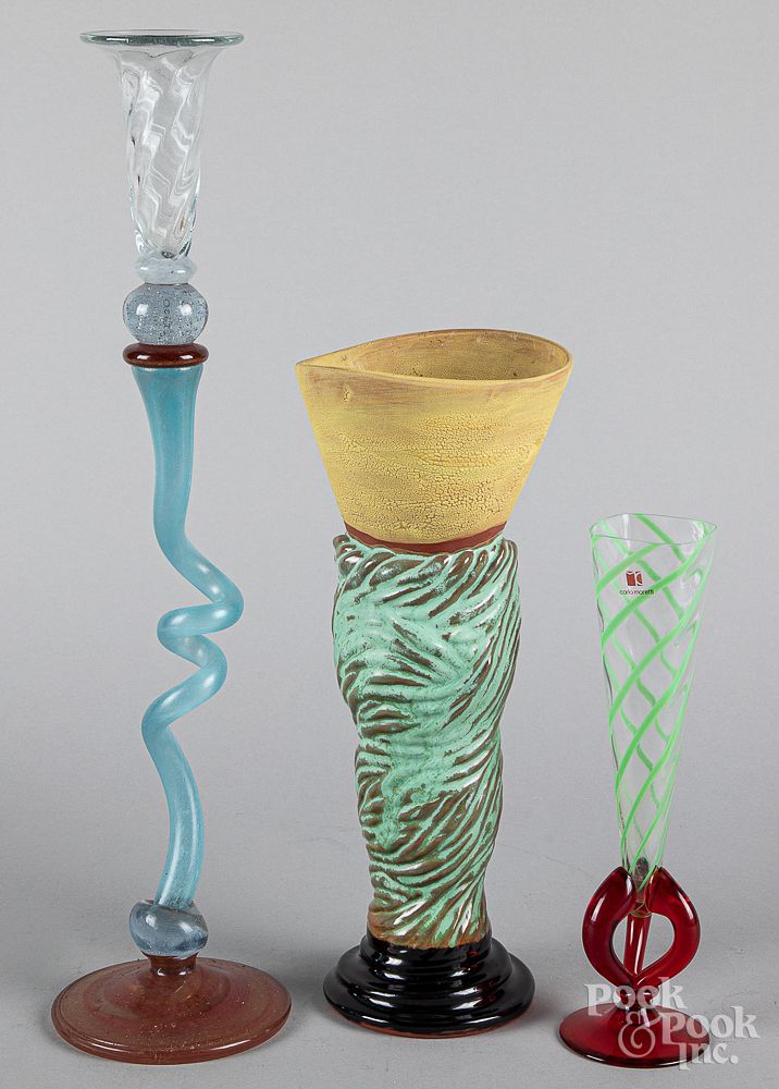 Appraisal: Three art glass vases Three art glass vases to include