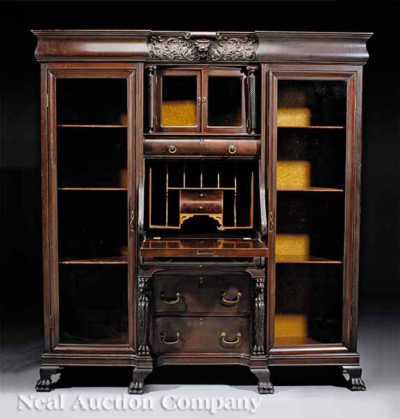 Appraisal: An American Mahogany Secretary Bookcase late th c blocked ogee