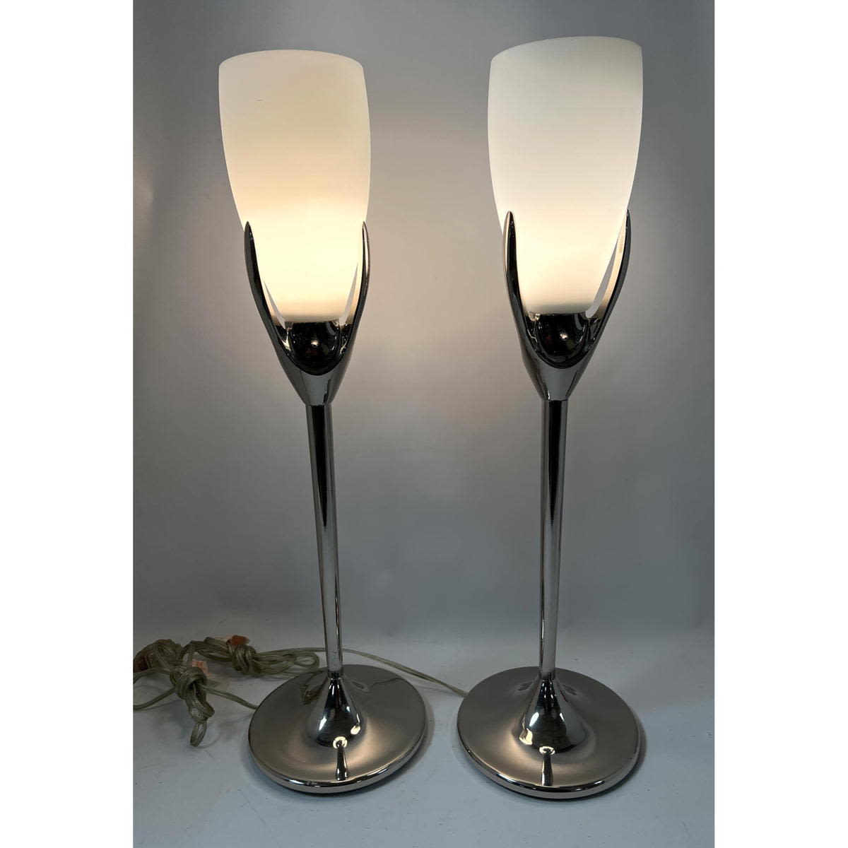 Appraisal: Pair Modernist Chrome and Glass Table Lamps Dimensions H inches