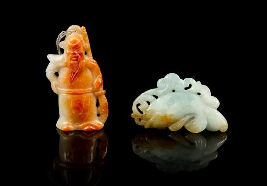 Appraisal: Sale Lot Two Carved Jade Pendants the first carved to