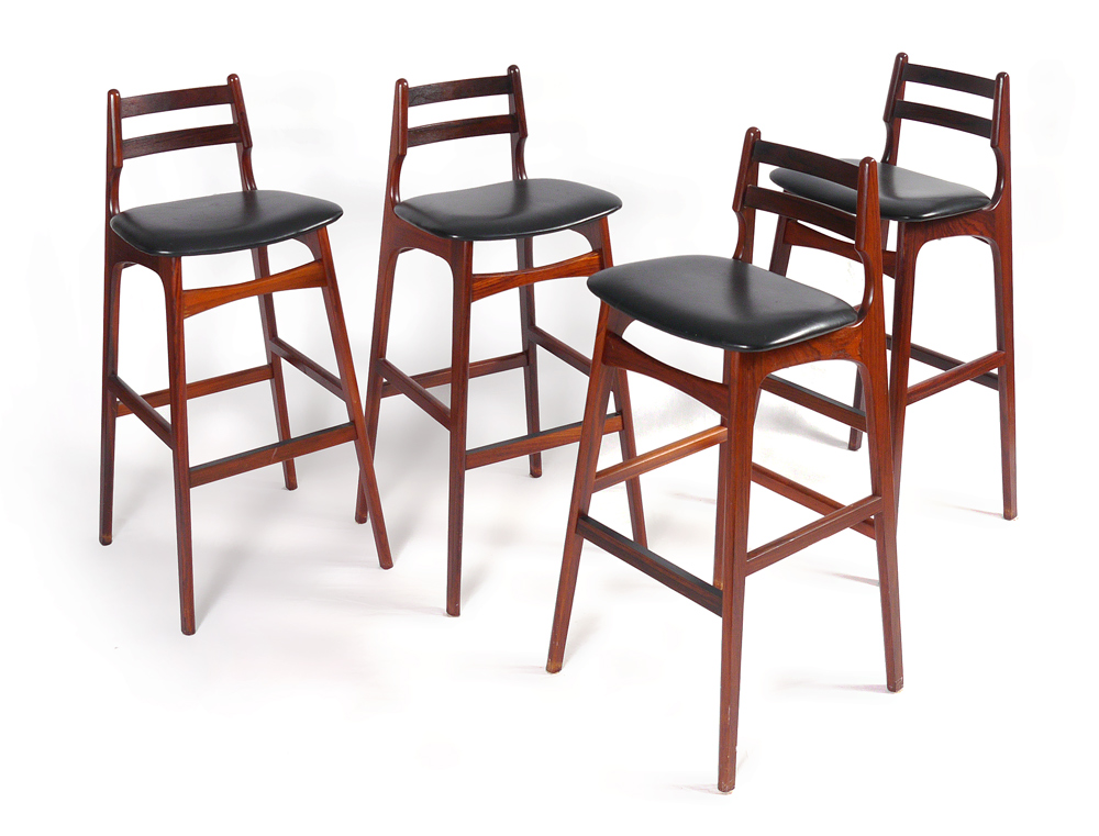 Appraisal: DANSK ROSEWOOD MID CENTURY BAR STOOLS Tall stools with tapered