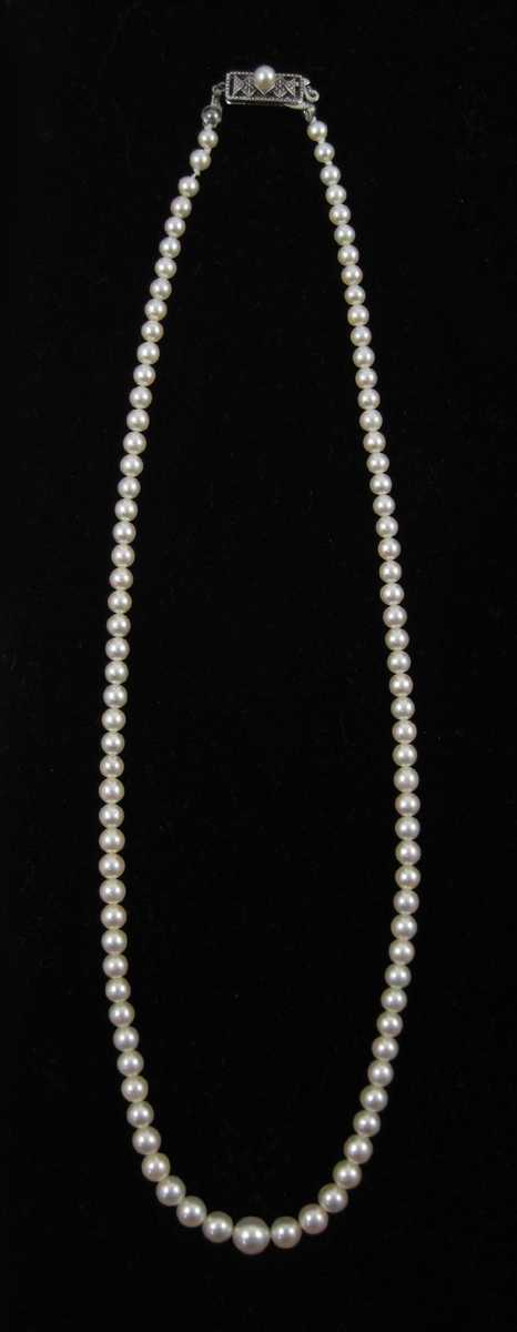 Appraisal: MIKIMOTO PEARL AND STERLING SILVER NECKLACE measuring - inches in