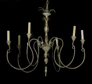 Appraisal: Rustic French paint decorated chandelier h Rustic French paint decorated