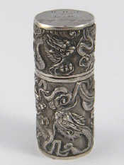 Appraisal: A Chinese silver tubular shaving brush holder toilet box with