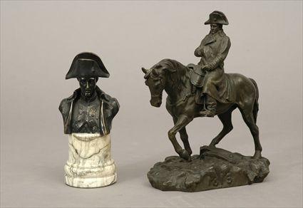 Appraisal: French Patinated Metal Equestrian Figure of Napoleon Together with a