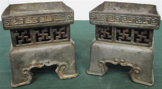 Appraisal: PAIR ORIENTAL PEWTER CANDLE STANDS Antique Chinese pewter candle stands