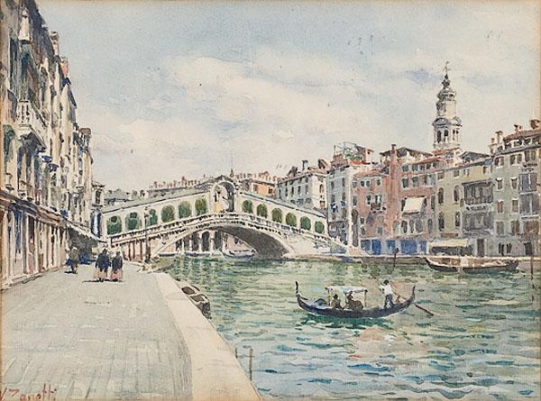 Appraisal: VETTORE ZANETTI ZILLA ITALIAN - Rialto Bridge Venicewatercolor on papersigned