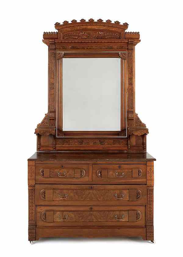 Appraisal: Victorian walnut marble top dresser with mirror late th c