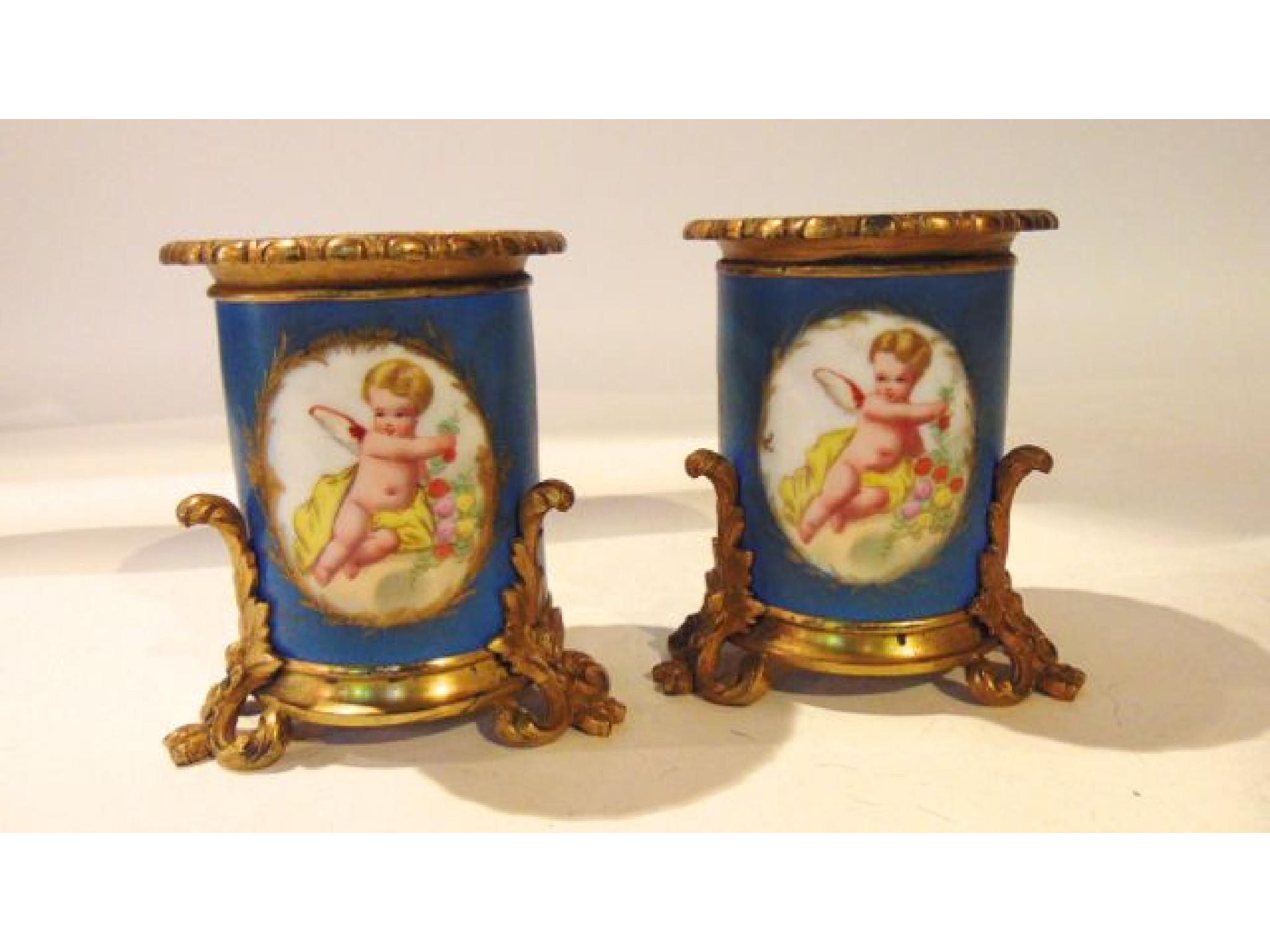 Appraisal: A pair of Sevres type vases of cylindrical form each