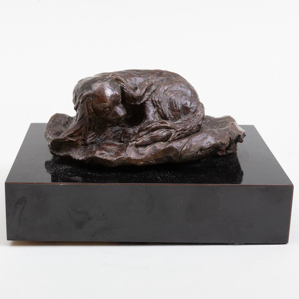 Appraisal: th School Sleeping Spaniel Bronze signed 'J York' dated x