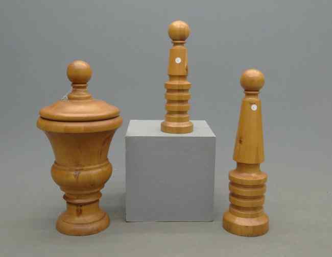 Appraisal: Lot three large wooden chess pieces Ranging '' to ''