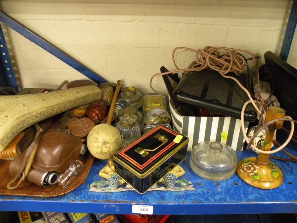 Appraisal: A bone cribbage scorer various inkwells two bakelite electric hot