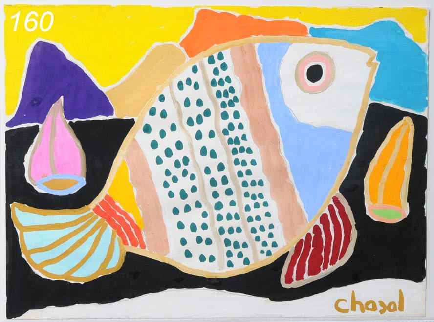 Appraisal: Malcom Chazal Fish '' x '' gouache on paper signed