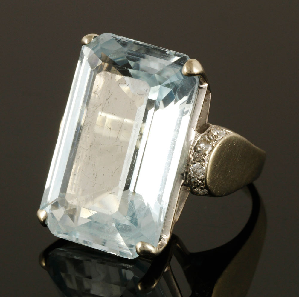 Appraisal: - K Gold Aquamarine and Diamond Ring K white gold