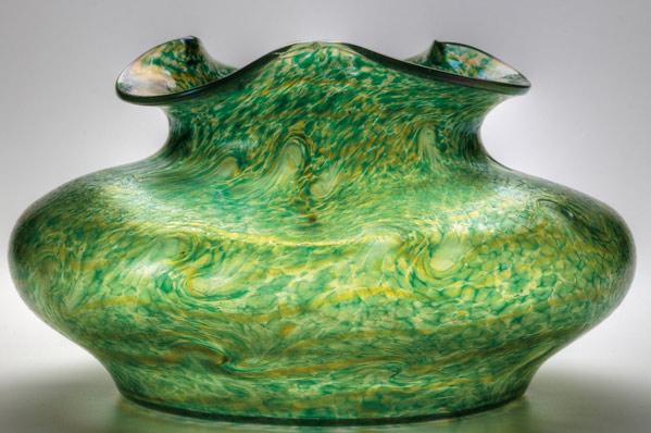 Appraisal: LOETZ Large and squat glass vessel with dimples and a