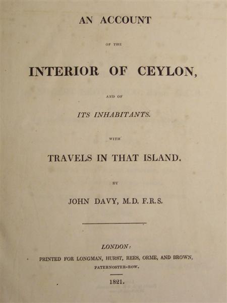 Appraisal: Ceylon - Davy John An account of the interior of