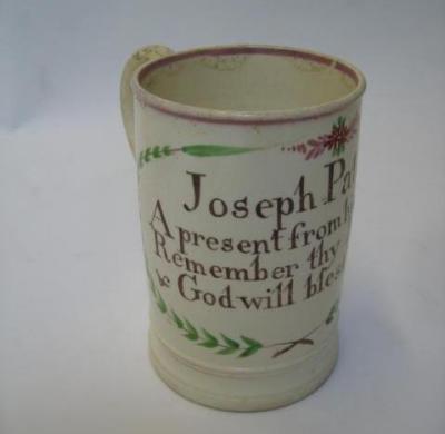 Appraisal: A PINK LUSTRE CREAMWARE MUG early mid th century the