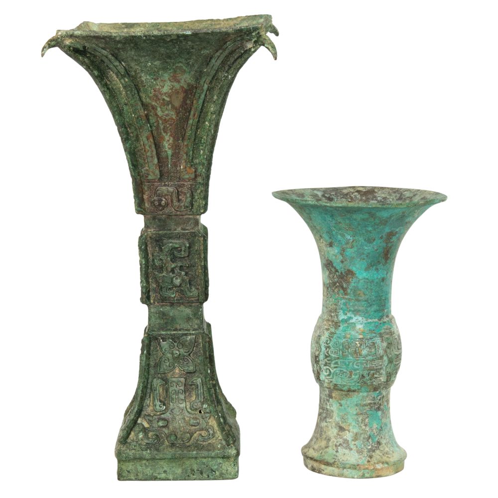 Appraisal: CHINESE ARCHAIC STYLE GU VASES copper alloy items including a