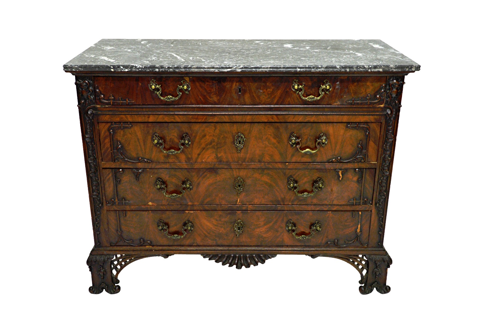 Appraisal: A th century French commode the rectangular grey marble top