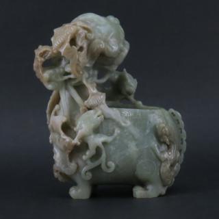 Appraisal: A th Century Carved Jade Figural Vase Green and shades