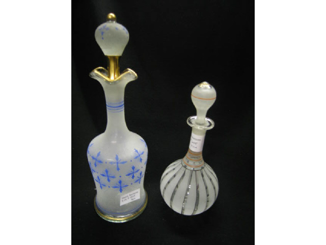 Appraisal: Pair of Victorian Art Glass Bottles frosted handpainted design