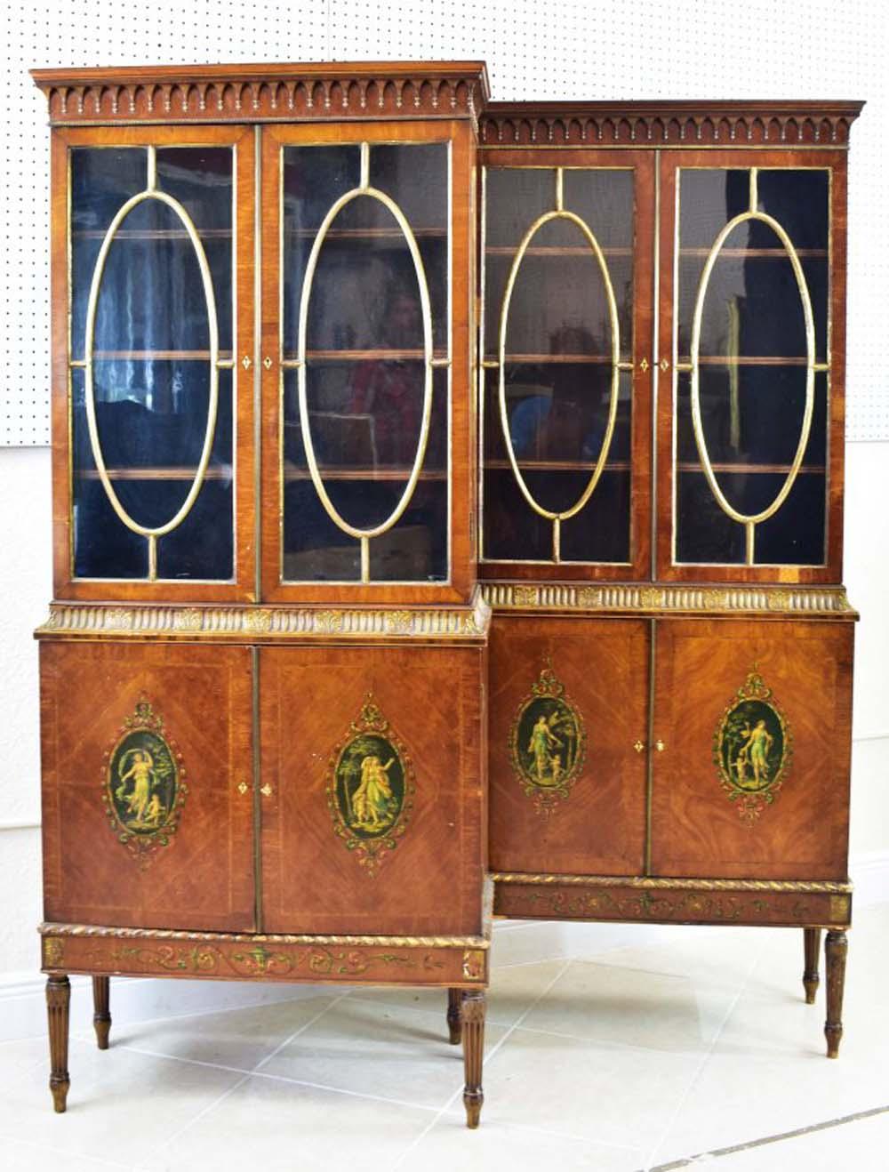 Appraisal: PAIR OF EDWARDIAN PARCEL GILT PAINTED SATINWOOD CABINETSCirca In the