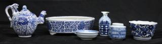 Appraisal: Group of Chinese Blue White Porcelain Pieces Comprising an oval