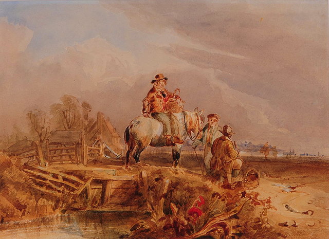 Appraisal: WILLIAM BURGESS OF DOVER - Travellers beyond a bridge watercolour