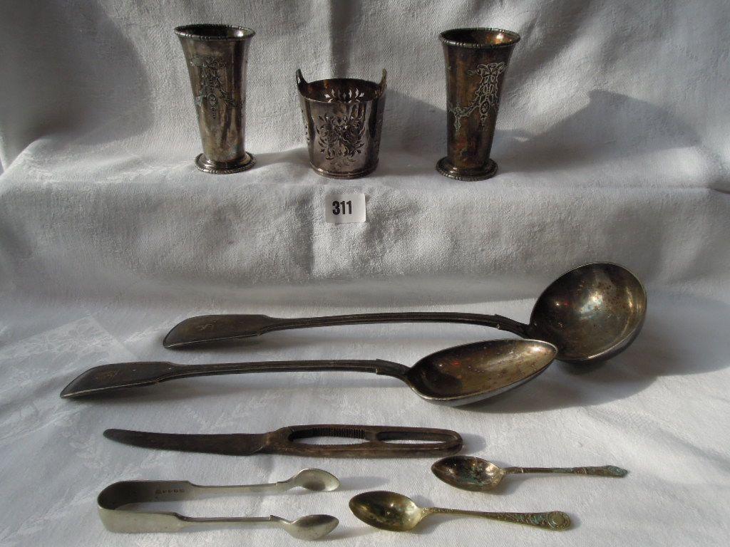 Appraisal: A silver plated basting spoon in the fiddle and thread