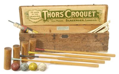 Appraisal: A Thors croquet set by Slazenger London Comprising four hickory