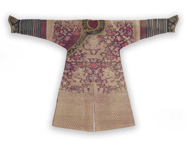 Appraisal: An aubergine ground silk gauze dragon robe Late Qing Dynasty