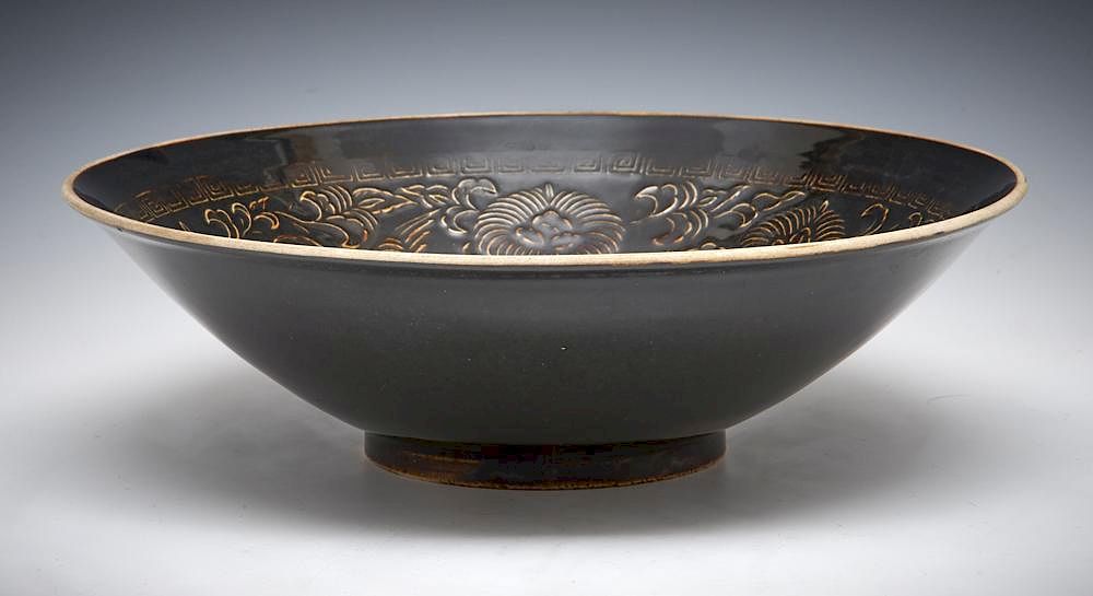 Appraisal: Large Molded Golden-Russet Glazed Ting Bowl Large Molded Golden-Russet Glazed