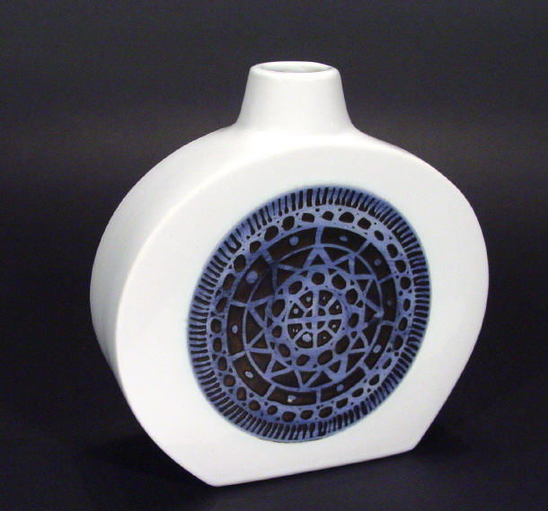 Appraisal: Flat sided Troika white glazed vase with blue and black