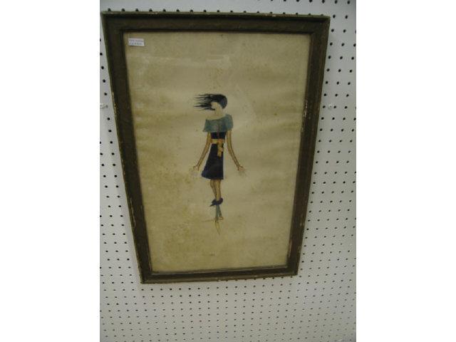 Appraisal: Pelleas Art Deco Style Watercolor of a Lady very unusual