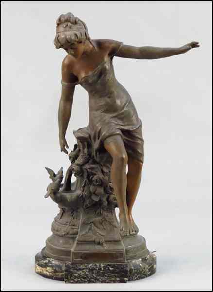 Appraisal: PATINATED METAL FIGURE OF A MAIDEN AFTER FRANCOIS MOREAU Fontaine