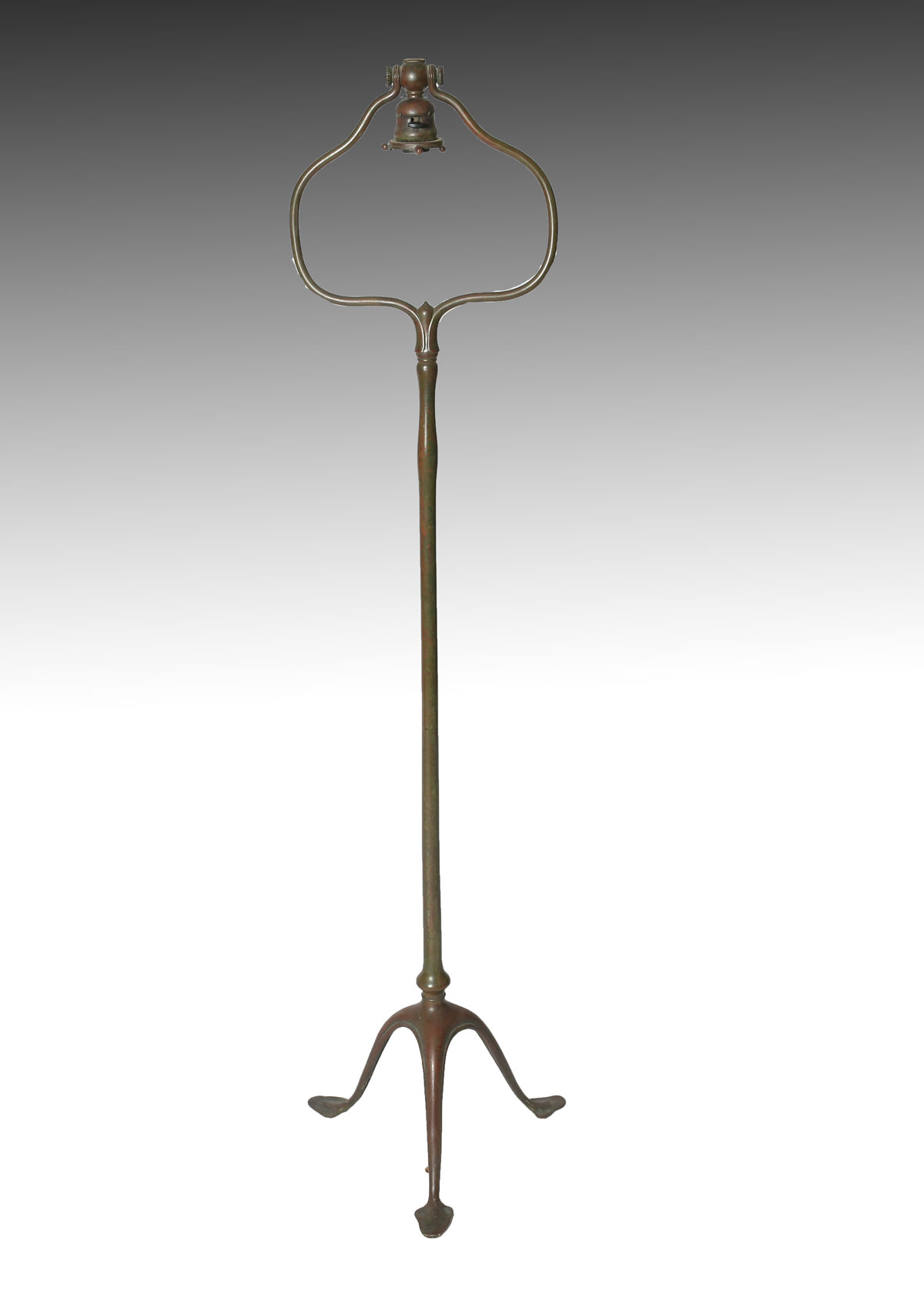 Appraisal: TIFFANY STUDIOS BRONZE HARP FLOOR LAMP BASE Impressed ''Tiffany Studios