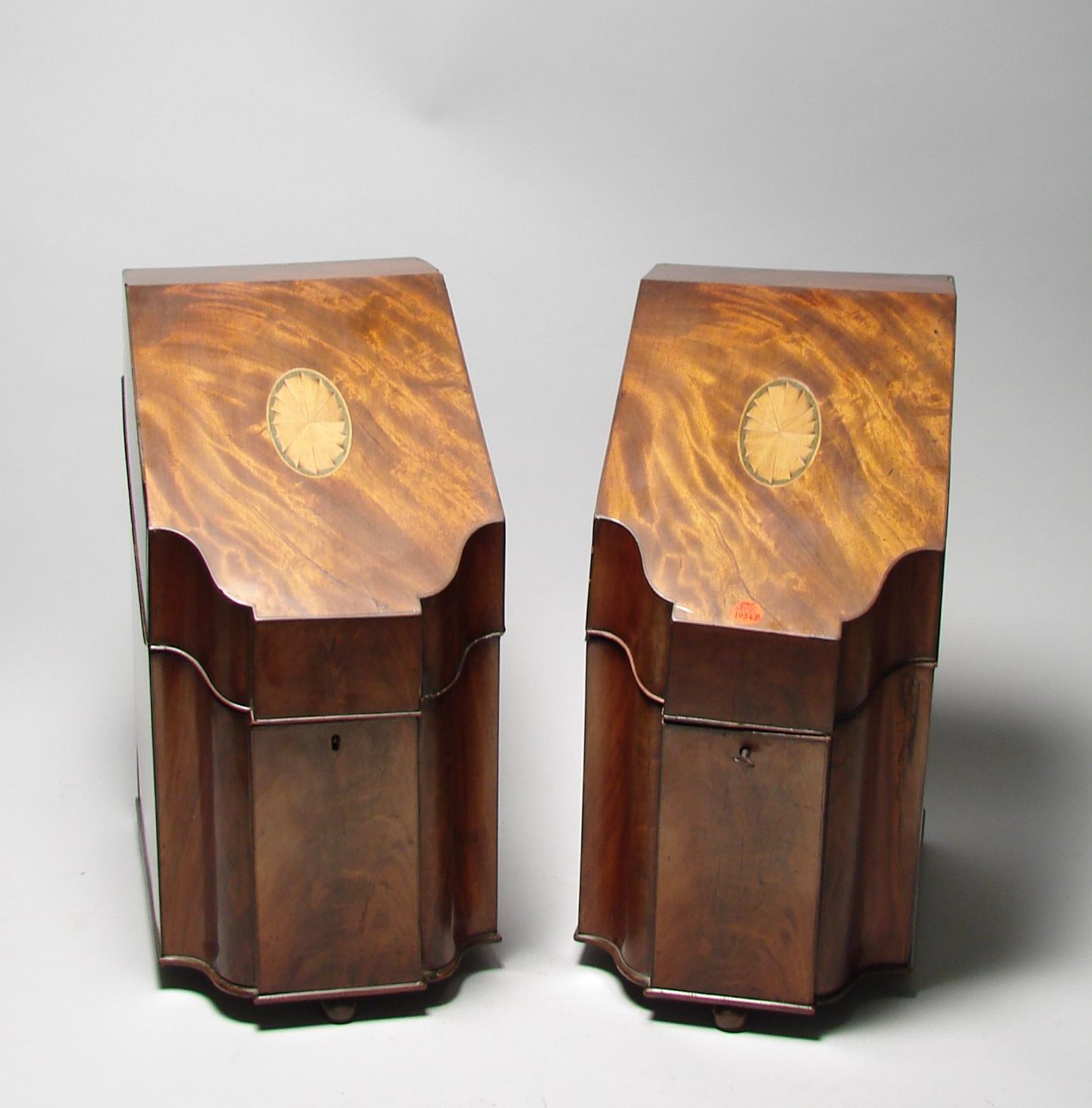 Appraisal: PAIR OF ANTIQUE AMERICAN FEDERAL KNIFE BOXES Circa In mahogany