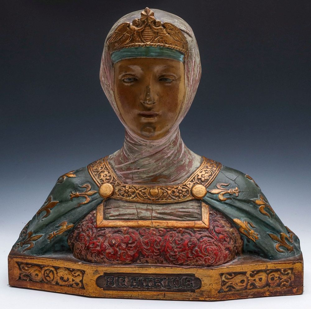 Appraisal: A BRONZE CLAD BUST OF BEATRICE D'ESTE CIRCA The polychrome