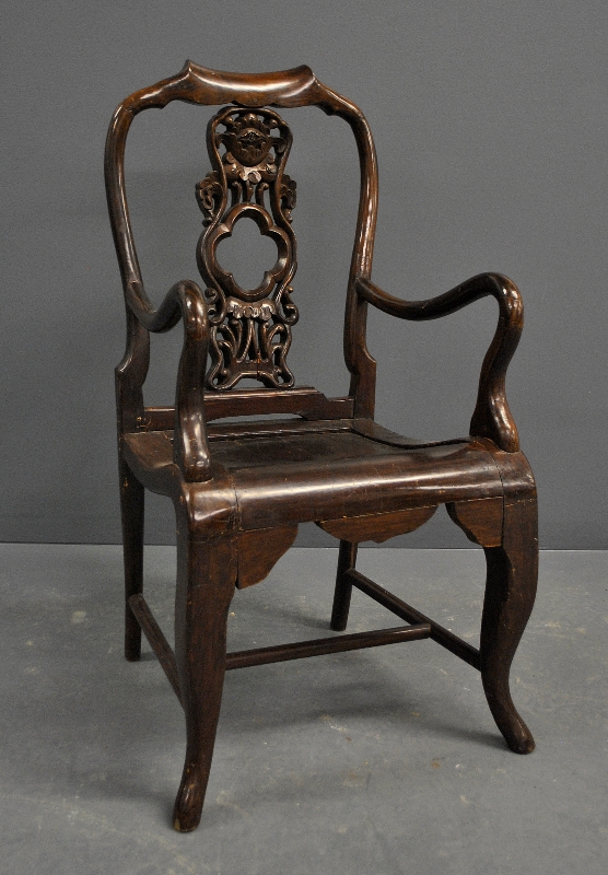 Appraisal: - China Trade teak open armchair c h x w