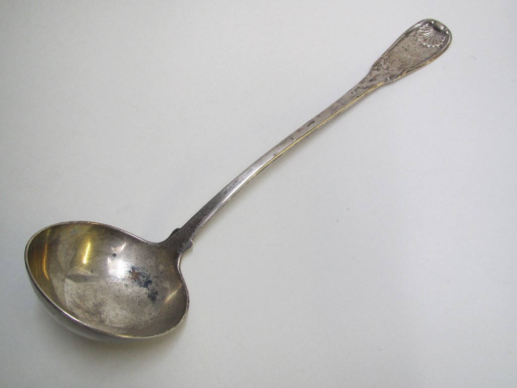 Appraisal: A George III silver soup ladle with family crest and