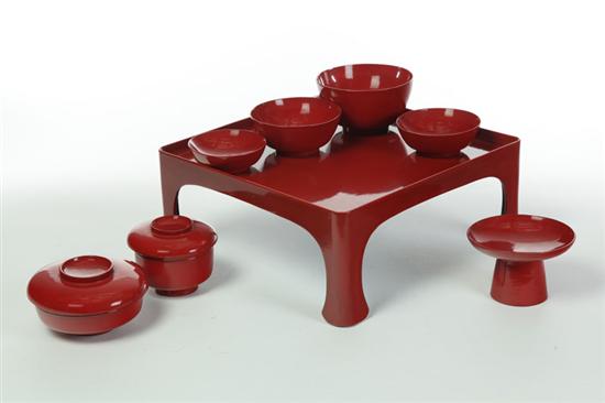 Appraisal: RED LACQUERED DINNER SERVICE Japan attributed to early th century