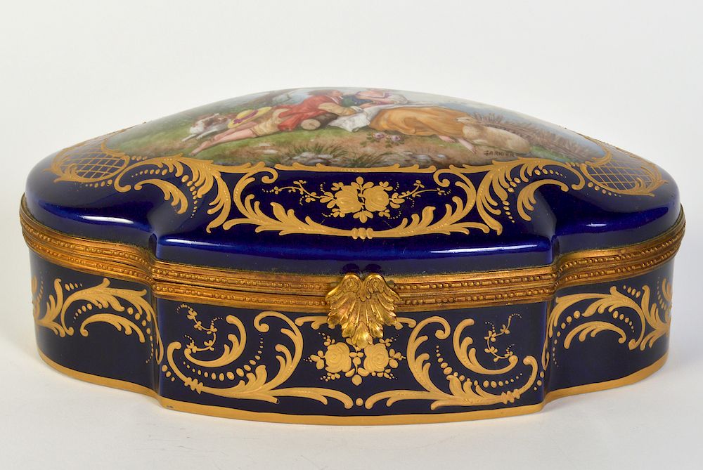 Appraisal: Sevres Style Painted Porcelain Bronze Box Sevres style porcelain painted