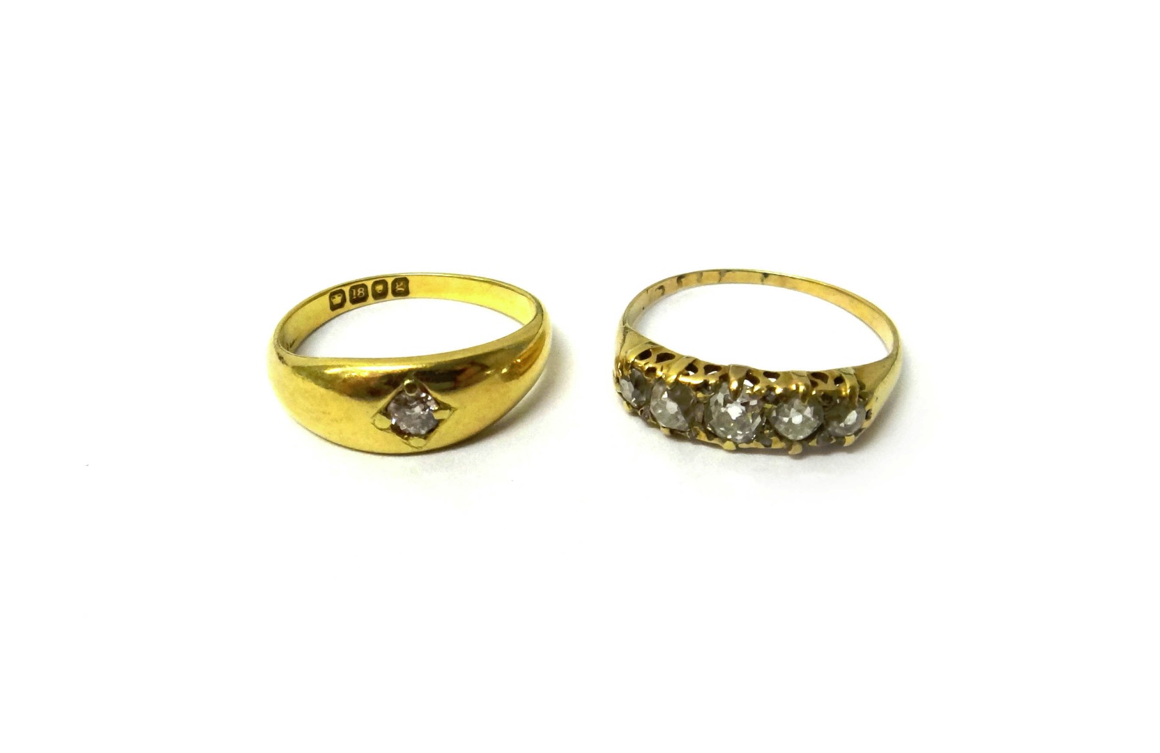 Appraisal: An ct gold and diamond five stone ring mounted with